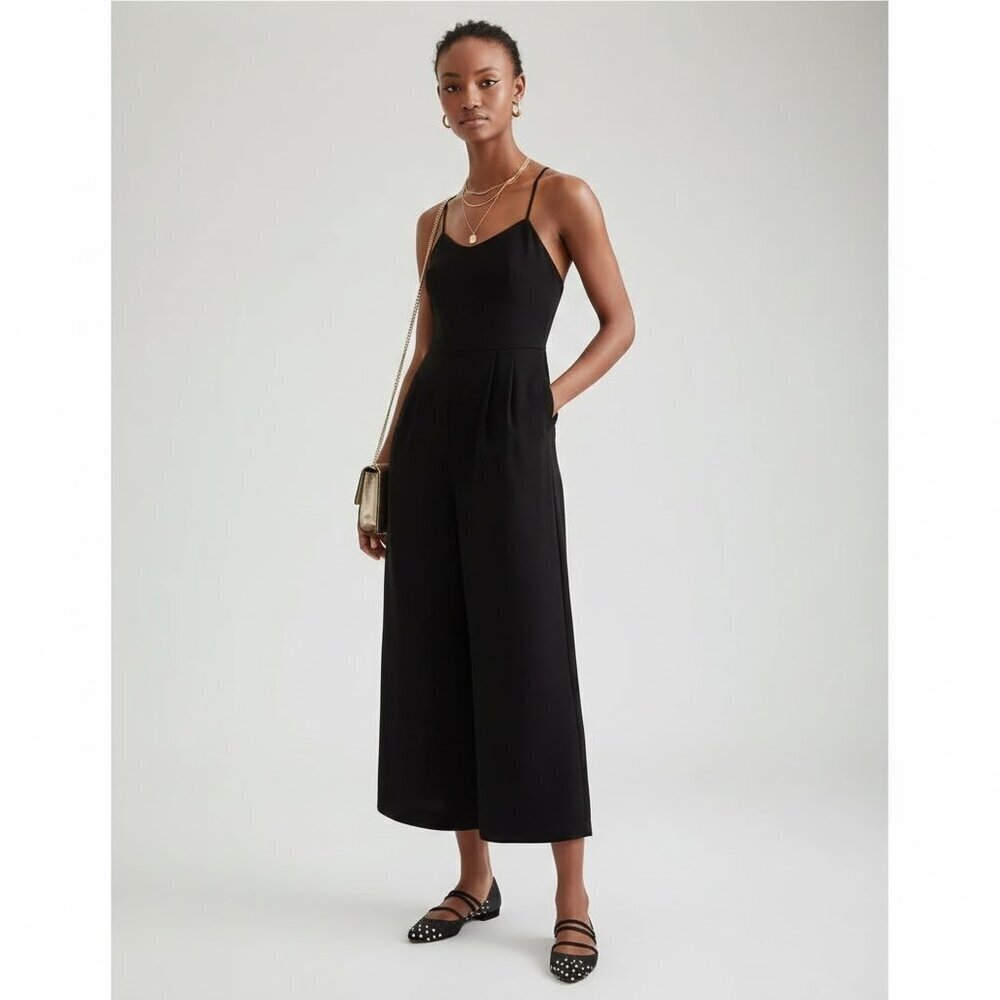 J.Crew Black Strappy Wide Leg Crepe Jumpsuit | Size 2